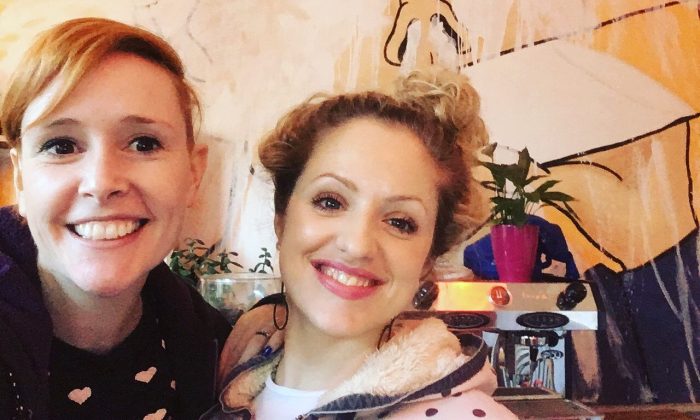 Kylie and Charlotte stood together in a happy hug announcing Charlotte's new role with The Paper Birds